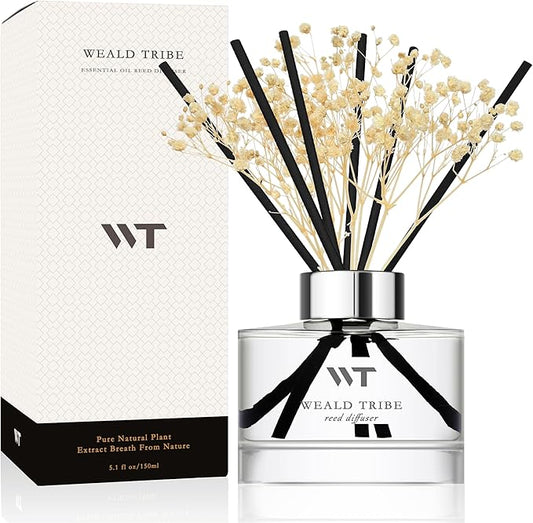 WEALD TRIBE Flower Reed Diffuser Set Fresh Linen Scent for Bathroom Accessories Shelf Decor & Air Fresheners, Fresh Air Sticks Defusers with 5.1 fl oz Essential Oils, House Office Decor & Gifts
