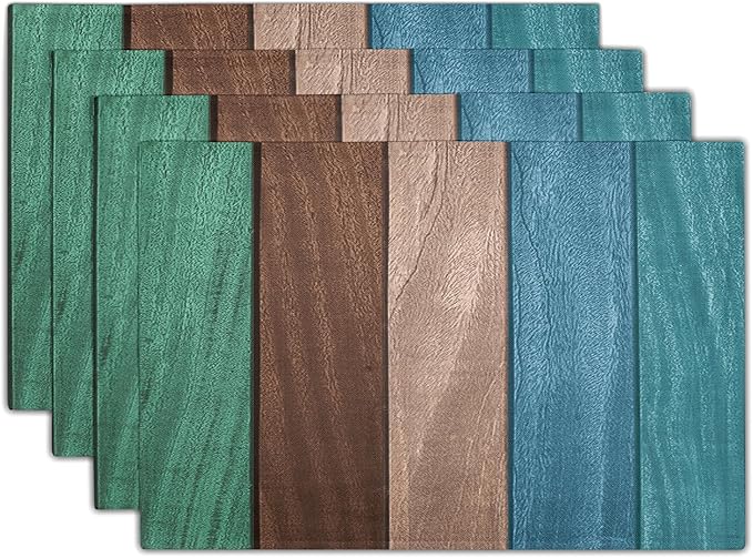 Giwawa Rustic Wood Placemats Set of 4- Vintage Teal Brown Wooden Board Linen Place Mat 12x18 Inch- Farmhouse Country Style Washable Non-Slip Table Mats for Kitchen Dining Cabin Decor