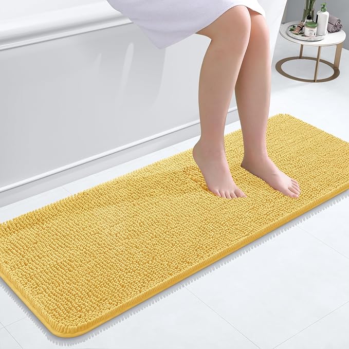 OLANLY Bathroom Rugs 47x17, Extra Soft Absorbent Chenille Bath Rugs, Rubber Backing Quick Dry, Machine Washable Bath Mats for Bathroom Floor, Tub and Shower, Home Decor Accessories, Yellow