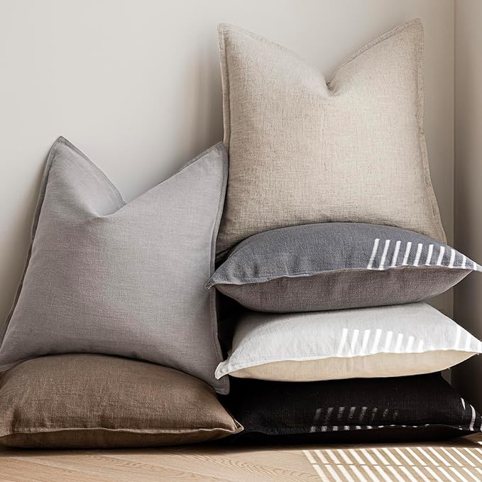 Foindtower Pack of 2, Decorative Linen Soild Throw Pillow Covers Accent Lumbar Cushion Case Farmhouse Pillowcase for Chair Couch Sofa Bedroom Living Room Home Decor 12 x 20 Inch Light Rustic Gray