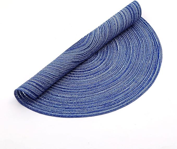 SHACOS Round Braided Placemats Set of 8 Round Table Mats for Dining Tables Washable Fabric Kitchen Table Place Mats (Blue White, 8)