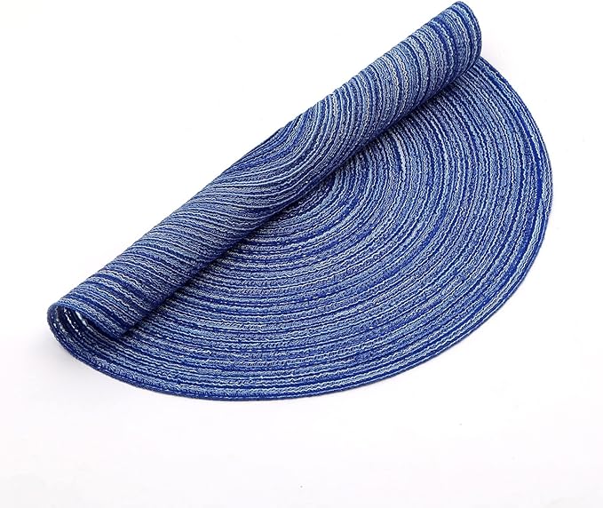 SHACOS Round Braided Placemats 15 inch Set of 6 Washable Kitchen Table Placemats for Home Wedding Party (Blue White, 6)