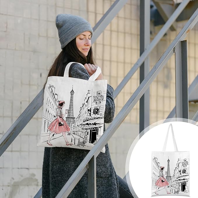 Paterr 4 Pcs City Souvenir Tote Bag-New York Chicago Seattle Los Angeles Boston San Francisco Paris Italy Las Vegas Nashville