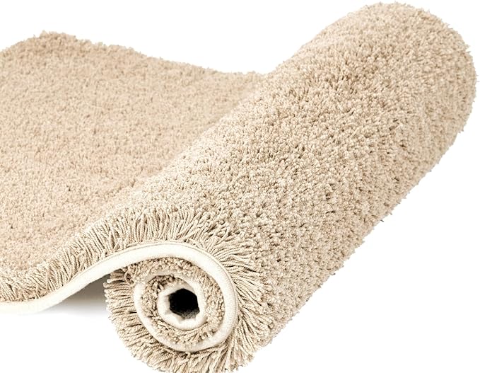 Walensee Bathroom Rug Non Slip Bath Mat (16 x 24, Beige) Water Absorbent Soft Microfiber Shaggy Bathroom Mat Machine Washable Bath Rug Thick Plush Rugs for Shower