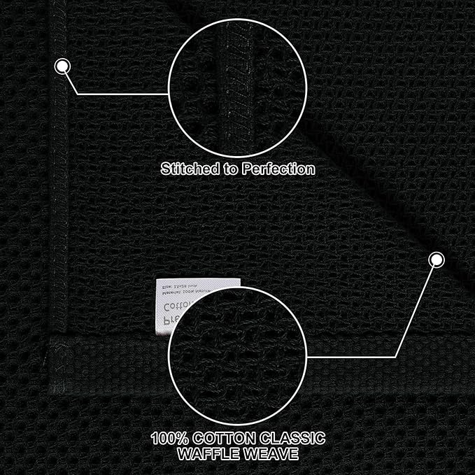 Homaxy 100% Cotton Kitchen Towels and Dishcloths Set, 12 x 12 Inches and 13 x 28 Inches, Set of 12 Bulk Kitchen Towels Set, Ultra Soft Absorbent Dish Cloths for Washing Dishes, Black