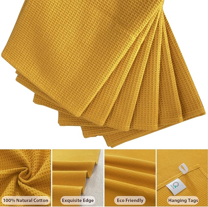 QUILTINA Dish Towels Set,100% Cotton Waffle Weave Kitchen Towels 6 Pack,17 x 25 Inches Dish Towels for Kitchen,Super Absorbent for Drying and Cleaning (Mustard Yellow)