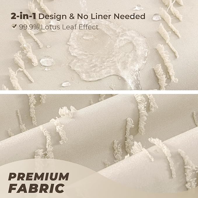 Beige Boho Fabric Shower Curtain 60 x 72 Modern Shabby Chic Textured Tufted Chevron Striped Minimalist Cloth Bathroom Shower Curtain