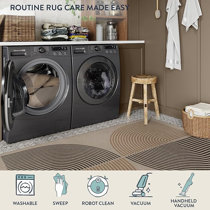 Lahome Modern Rainbow Easy Jute 3x5 Patio Rug, Washable Rugs for Entryway Farmhouse Non Slip Indoor Door Mat, Contemporary Throw Carpet for Entry Mudroom Porch Decor