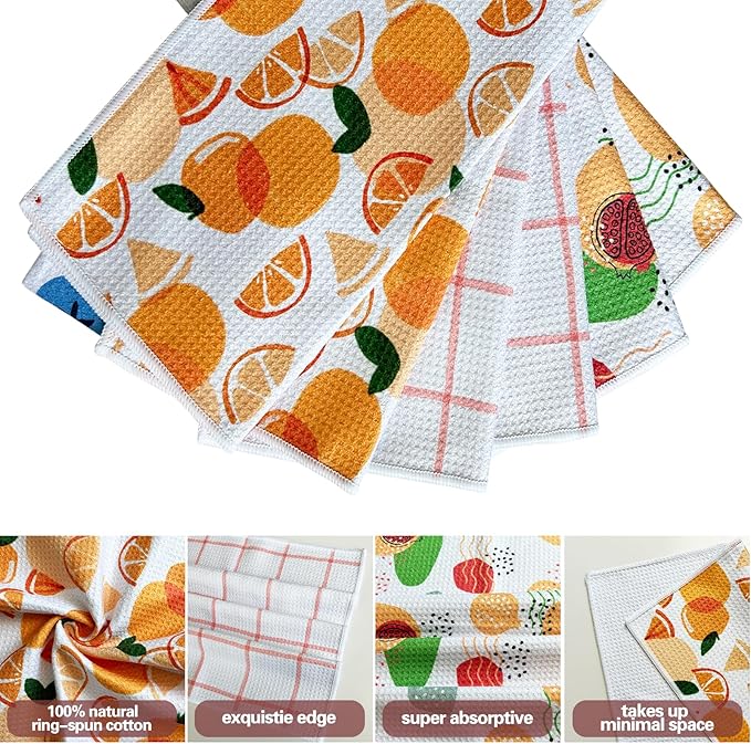 QUILTINA Dish Towels Set - 17 x 25 Inches 100% Cotton Waffle Weave Kitchen Towels 6 Pack, Dish Towels for Kitchen, Super Absorbent for Drying and Cleaning