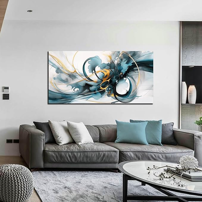 LAOTOART Abstract Painting Canvas Wall Art for Living Room - Blue Wall Decor Bedroom - Modern Wall Art for Office Size 24" x 48"