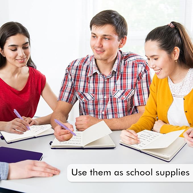 feela 24 Pack Journal Notebook Bulk for Work, Business Notebook Hardcover Lined Writing Journal with Pen Holder for Men Women Note Taking, with 24 Black Pens, 120 GSM, 5.1”x8.3”, A5, Purple