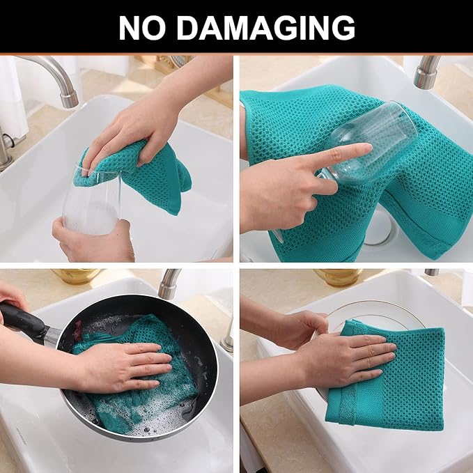 Homaxy 100% Cotton Dish Cloths, 6 Pack - 12 x 12 Inches, Waffle Weave Super Soft and Absorbent Dish Towels Quick Drying Dishcloths, Green