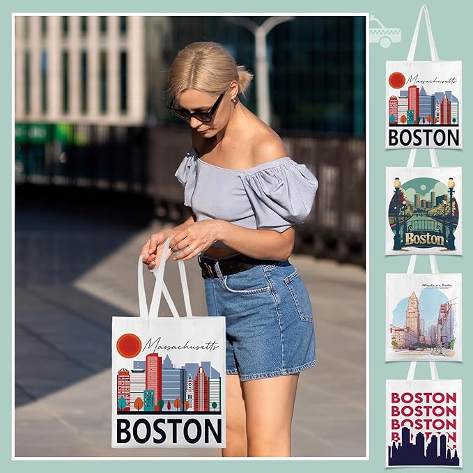 Paterr 4 Pcs City Souvenir Tote Bag-New York Chicago Seattle Los Angeles Boston San Francisco Paris Italy Las Vegas Nashville