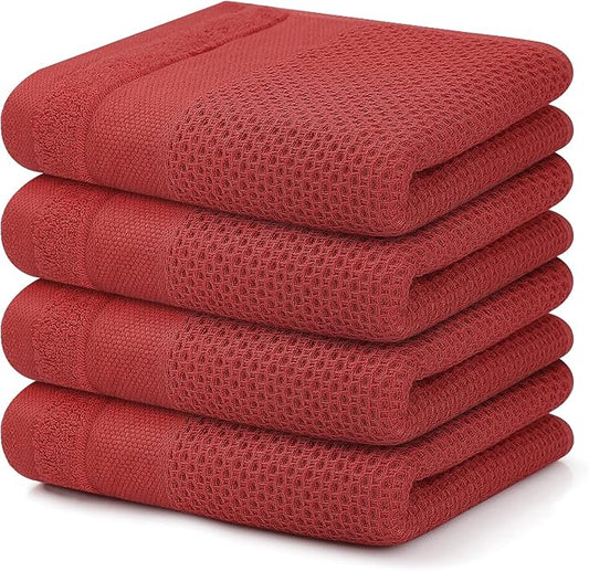 Homaxy 100% Cotton Waffle Weave Kitchen Towels, 13 x 28 Inches Super Absorbent and Machine Washable Dish Towels for Drying Dishes, 4-Packs, Red