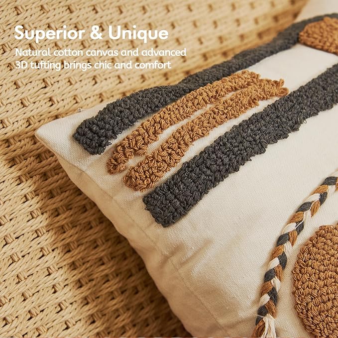 lifein 18x18 Pillow Covers-Throw Pillow Cover,Tufted Boho Jacquard Pillow Covers,Farmhouse Decorative Pillow Cover,Pillow Cases for Gift,Couch,Sofa,Bed,Chair,Living Room,Home Decor(18x18inch)