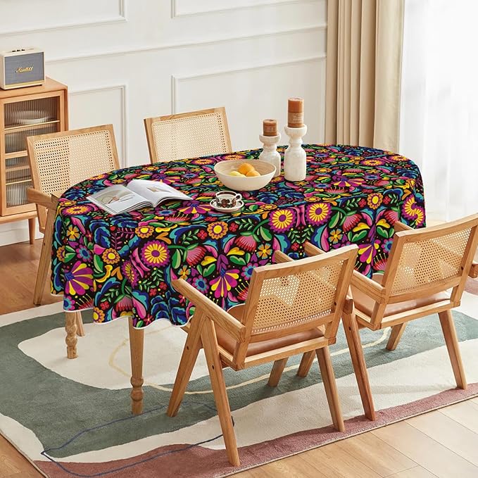 Horaldaily Mexico Tablecloth 60x84 Inch Oval, Halloween Cinco De Mayo Fiesta Washable Seasonal Table Cover for Party Picnic Dinner Decor