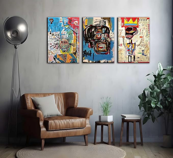 3 Pcs Modern Street Graffiti Wall Art Abstract Poster Print Wall Decor Artist Blue Print Canvas Painting for Living Room Bedroom Bathroom Office Home Decorations (Framed, 16"Hx12"W×3pcs)