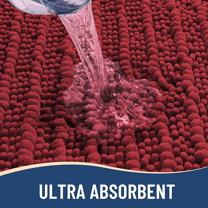 Arotive Luxury Chenille Bathroom Rug Mat, Extra Soft Thick Absorbent Shaggy Bath Rugs, Non-Slip Machine Wash Dry, Plush Bath Mats for Bathroom, Shower and Tub, 24x16, Red