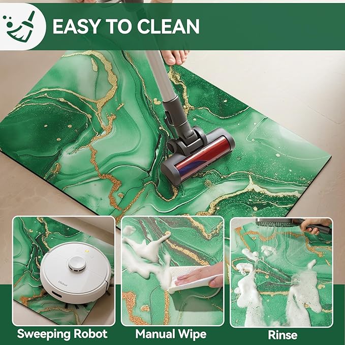 Non Slip Bath Mat Ultra Thin Bathroom Rug Fit Under Door, Rubber Backing Quick Dry Super Absorbent Washable Shower Bath Mats Green 20x32