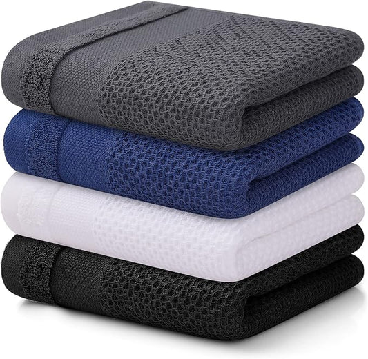 Homaxy 100% Cotton Waffle Weave Kitchen Towels, 13 x 28 Inches Super Absorbent and Machine Washable Dish Towels for Drying Dishes, 4-Packs, Mix Color