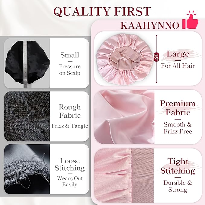 Silk Satin Bonnet Hair Wrap for Sleeping Women, Adjustable Tie Band Double Layer Sleep Night Head Cover for Curly Braid Fine