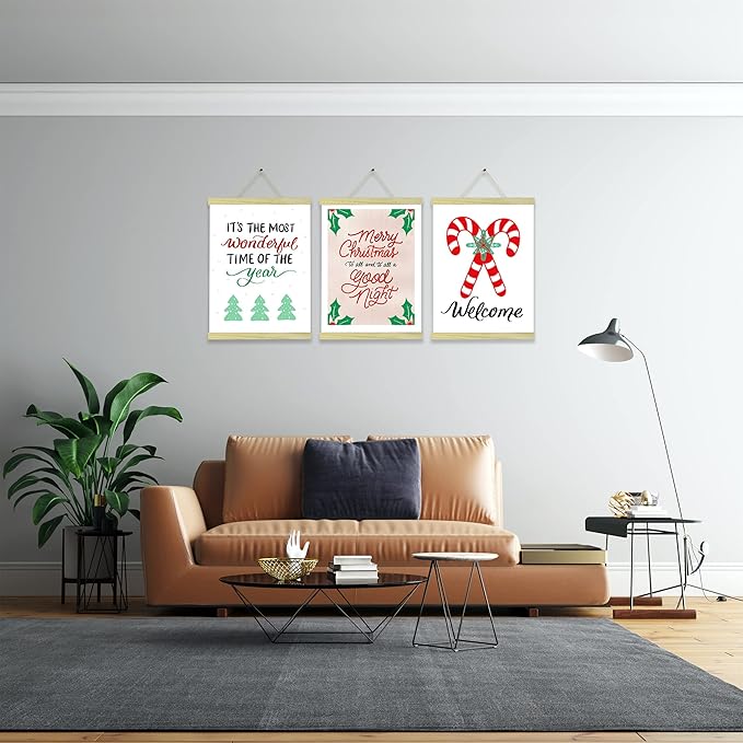 3 Pack Magnetic Poster Hanger Frame Natural Wooden Color 12x16 12x18 12x20 12x24 Poster Frame for Photo Picture Art Canvas Print Artwork Wall Hanging,Teak Wood 12''