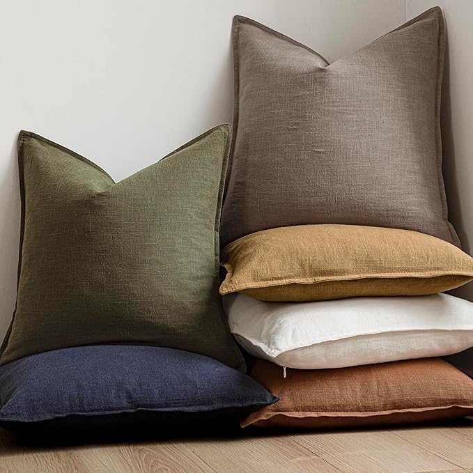 Foindtower Set of 2, Decorative Linen Soild Throw Pillow Covers Soft Accent Euro Cushion Case Farmhouse Neutral Pillowcase for Chair Couch Sofa Bedroom Living Room Home Decor 22 x 22 Inch Brown Tan