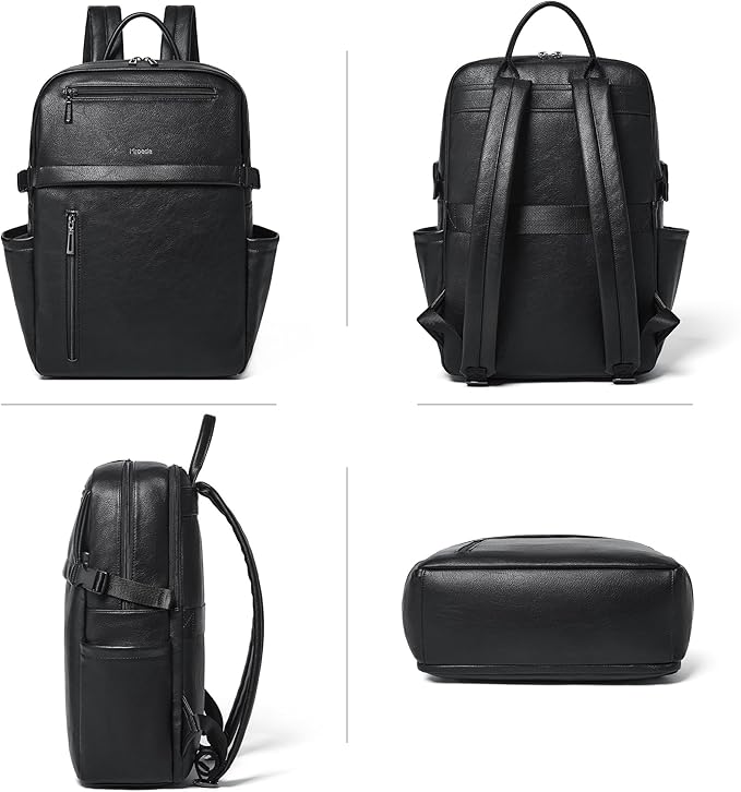 Leather Laptop Backpack for Women, 15.6 Inch Laptop Travel Backpack Purse Large Capacity Computer Bag, Casual Daypack Nurse Bag College Bookbag for School, Black
