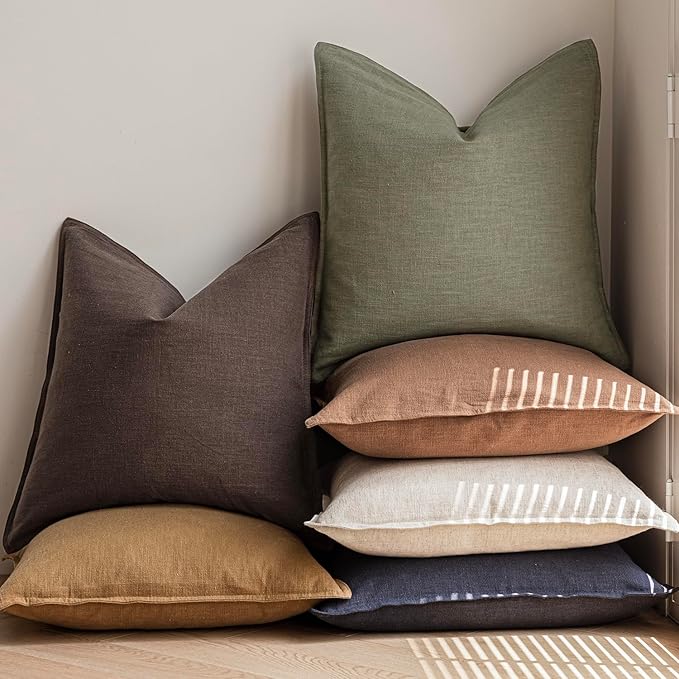 Foindtower Pack of 2, Decorative Linen Soild Throw Pillow Covers Soft Accent Cushion Case Farmhouse Neutral Pillowcase for Chair Couch Sofa Bedroom Living Room Home Decor 22x22 Inch Olive Branch Green