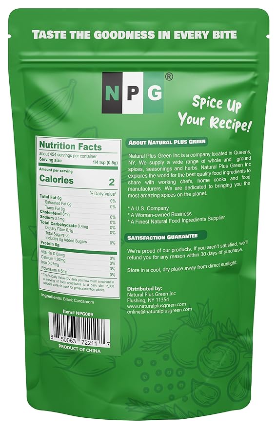 NPG Premium Black Cardamom Pods (Tsao Ko/Cao Guo) 8 Ounces Whole, Large, and Aromatic Brown Seed Pods, All-Natural Non-GMO Spice for Indian Biryani, Curry, Vietnamese Pho, Chinese Stews, and Middle Eastern Cooking