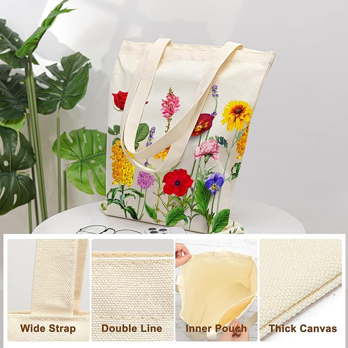 Tote Bag for Women, Canvas Tote Bag with Pockets,Canvas Shopping Bags,Reusable Grocery Bags