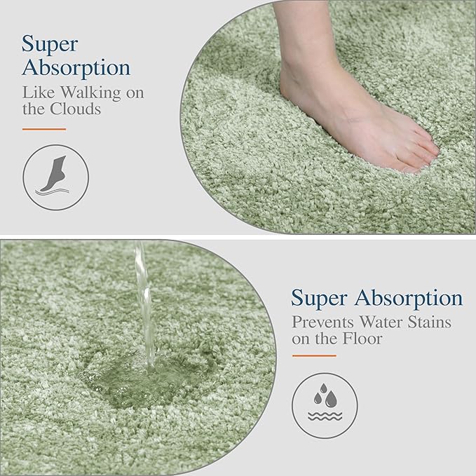 Walensee Bathroom Contour Rug (20x24, Pale Green) Non Slip Bath Mat for Bathroom Water Absorbent Soft Polyester Shaggy Machine Washable Bath Rug U Shape Toilet Rug