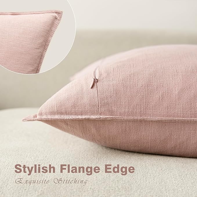 Foindtower Pack of 2, Decorative Linen Solid Throw Pillow Covers Soft Accent Cushion Case Boho Farmhouse Pillowcase for Bed Chair Couch Sofa Bedroom Living Room Home Decor 16 x 16 Inch Light Pink