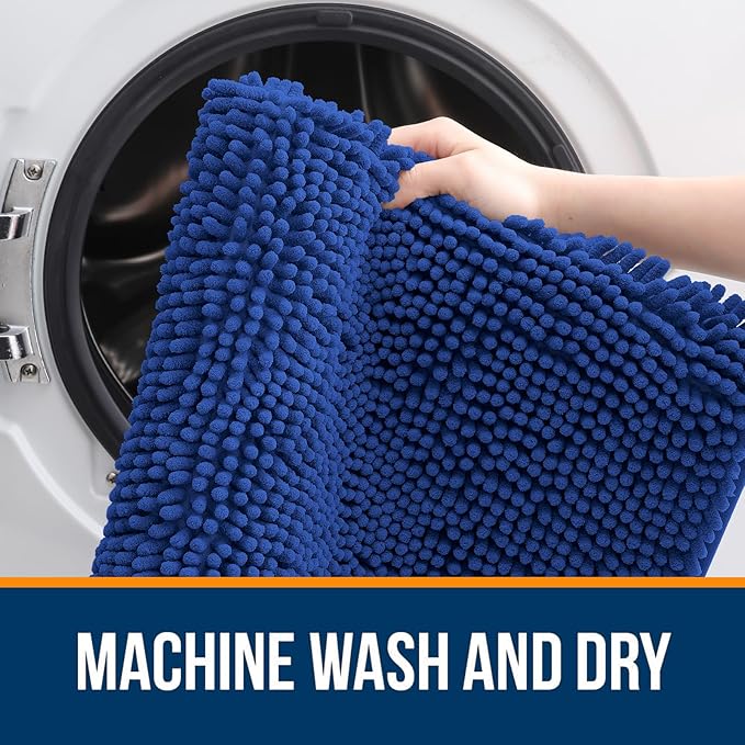 OLANLY Bathroom Rugs 70x24, Extra Soft Absorbent Chenille Bath Rugs, Rubber Backing Quick Dry, Machine Washable Bath Mats for Bathroom Floor, Tub and Shower, Home Decor Accessories, Royal Blue