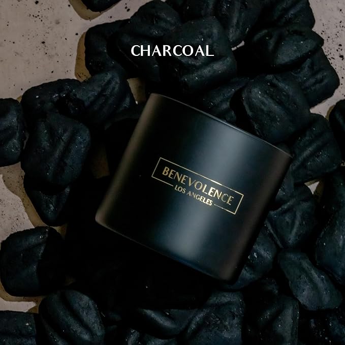 Benevolence LA 3 Wick Candle, Charcoal Large Scented Candle | Soy Candles | Gifts for Women and Men | Home Fragrance | Aromatherapy | Bathroom Freshener 14.5 Oz, 45 Hour Burn