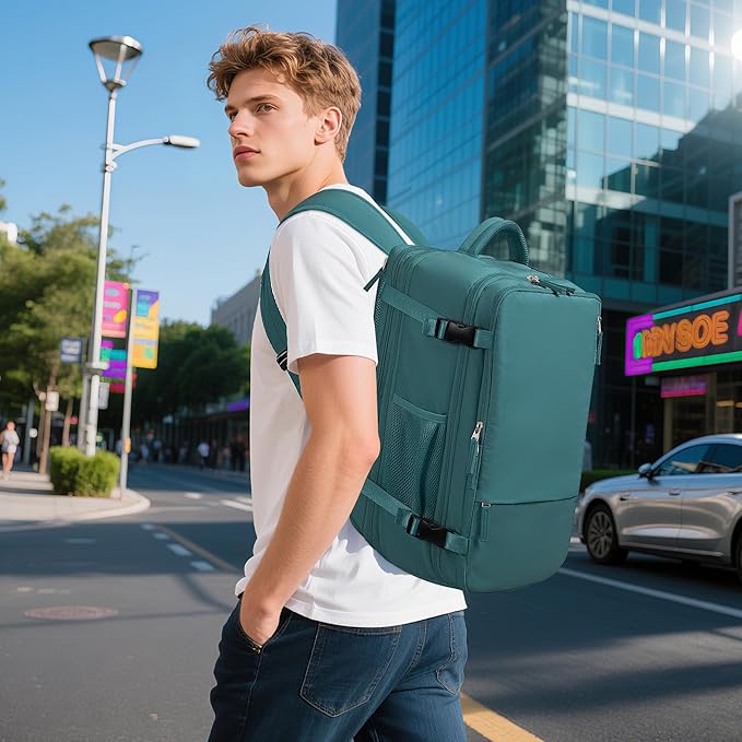 Beraliy Extra Large Travel Backpack for Women as Person Item Flight Approved, 40L Carry On Backpack, 17.3 Inch Laptop Backpack, Waterproof Backpack, Hiking Backpack, Casual Bag,Peacock Blue