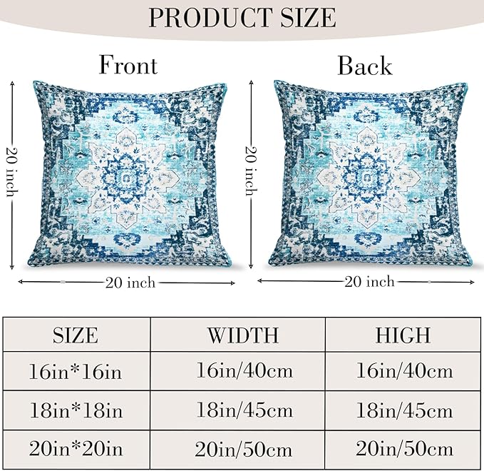 Boho Throw Pillow Covers 20x20 inch Set of 2,Bohemian Vintage Carpet Pattern Antique Ethnic Decor Double Sided Pattern Cushion Cover Soft Pillow Case Living Sofa Room Bed Square Pillow Cover