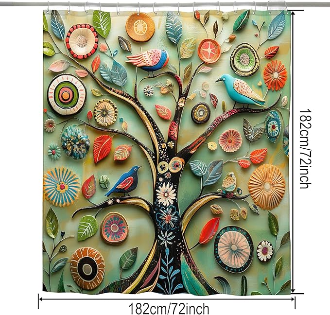 Bohemian Bathroom Curtain Colorful Boho Floral Print Beautiful Bright Polyester Fabric Cloth Shower Curtain for Bathroom Decoration, 72"x72"