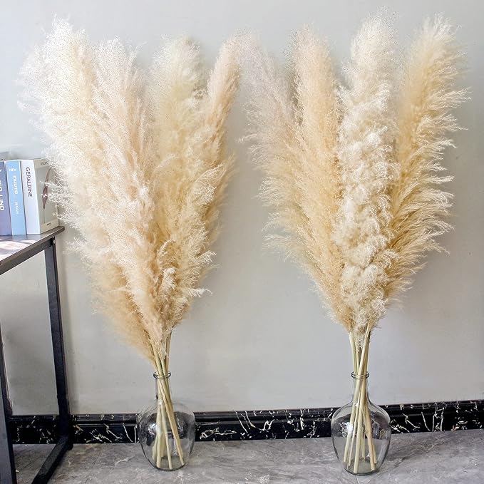46" inch 10 Stems Natural Pampas Grass Decor Tall, Pompas Grass, Tall Pampas Grass for Weddingm, Farmhouse, Boho Home Decor (Ivory)