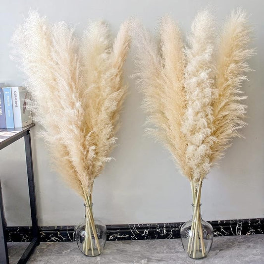 46" inch 10 Stems Natural Pampas Grass Decor Tall, Pompas Grass, Tall Pampas Grass for Weddingm, Farmhouse, Boho Home Decor (Ivory)