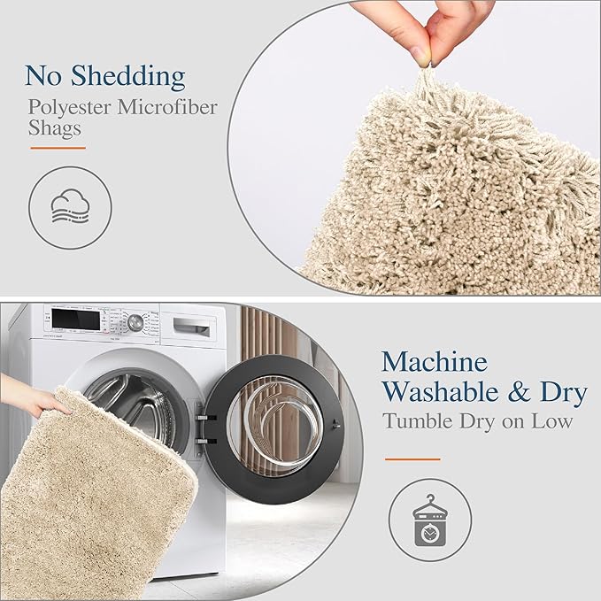 Walensee Large Bathroom Rug (24 x 40, Beige) Extra Soft and Absorbent Shaggy Bath Mat Machine Washable Microfiber Mat, Non Slip Bath Mat, Luxury Bathroom Floor Mats Rubber Back