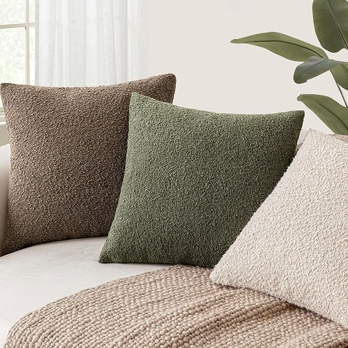 Foindtower Pack of 2 Textured Boucle Throw Pillow Covers Accent Solid Decorative Pillow Cases Cozy Woven Couch Cushion Case for Chair Sofa Bedroom Living Room Home Decor 20x20 Inch Light Brown