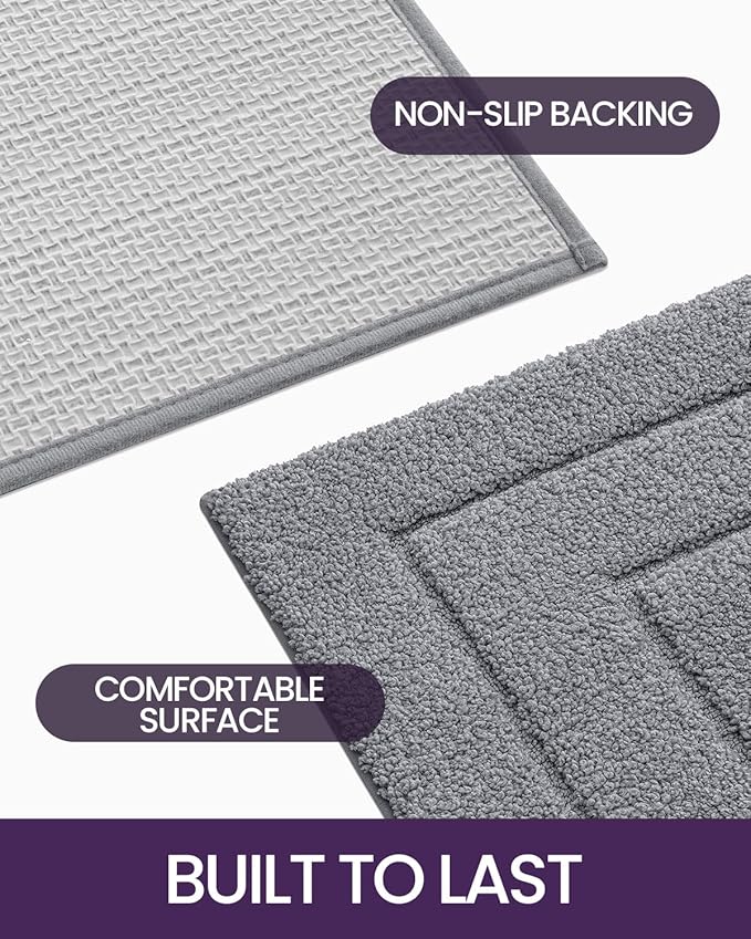 DEXI Bathroom Rug 36x24, Non Slip Washable Bath Mat for Shower Floor, Absorbent Soft Bathmat with Rubber Backing, Quick Dry Microfiber Carpet, Grey