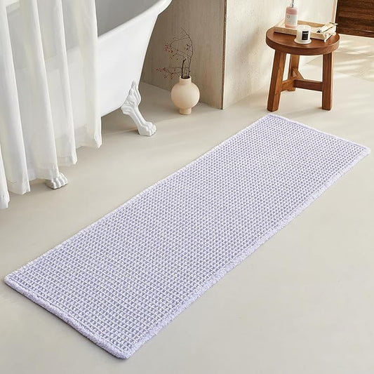 Waffle Runner Rug Bathroom, Boho Bathroom Rugs Non Slip Washable Long Super Absorbent Quick Dry Cute Bath Mat Farmhouse Bath Mat, 72''x24'' Lavender Cream