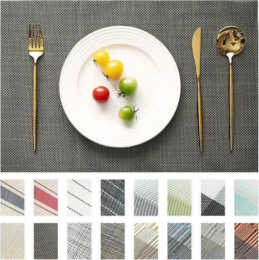 Placemats Set of 6 Vinyl/Plastic Woven Place Mats for Kitchen Table Indoor/Outdoor Washable Placemat Wipeable Dining Table Mats (Brown and Black,6)