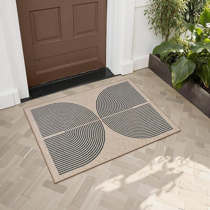 Lahome Rainbow Easy Jute Rug, 2x3 Farmhouse Kitchen Rugs Non Slip Washable Entryway Rug, Neutral Non Slip Non Shedding Low Pile Indoor Outdoor Door Mats for Porch Foyer