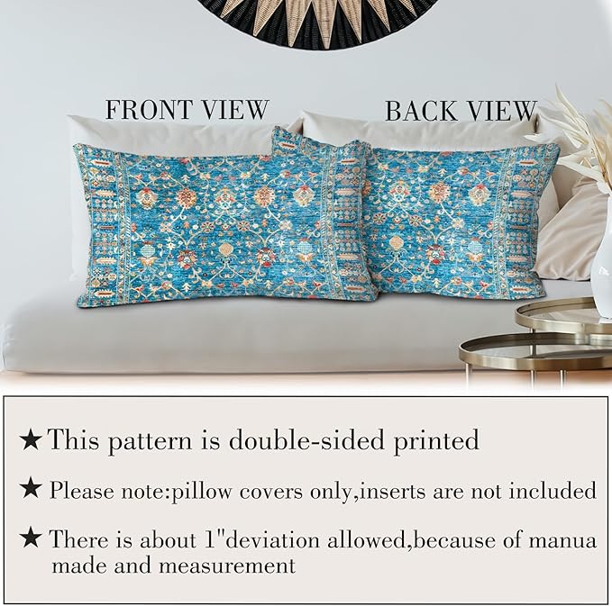 Boho Throw Pillow Covers 12x20 inch Set of 2,Boho Vintage Carpet Pattern Antique Ethnic Decor Double Sided Pattern Cushion Cover Soft Pillow Case Living Sofa Room Bed Square Pillow Cover