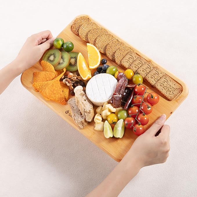 Bamboo Cutting Board Natural Non Toxic Chopping Wood Cutting Board With Juice Grooves Knife-Friendly Finish For Versatile Kitchen Use Ideal Charcuterie & Chopping Large Multi-Use New Home Must Haves