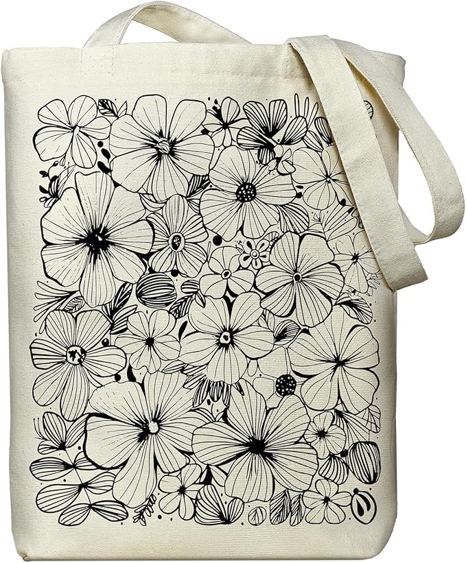 Canvas Tote Bag for Women, Aesthetic Tote Bag with Zipper Pocket for Grocery Travel Work Gift, Canvas Shopping Bag