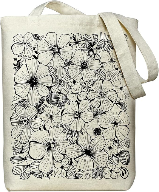 Canvas Tote Bag for Women, Aesthetic Tote Bag with Zipper Pocket for Grocery Travel Work Gift, Canvas Shopping Bag